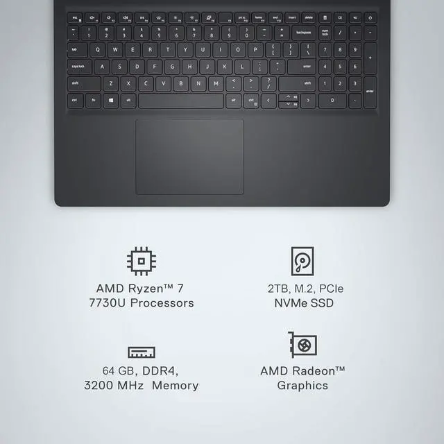 Alt view image 2 of 7 - Dell Inspiron 15 Touchscreen Laptop (15.6" FHD, AMD Ryzen 7 7730U (> Intel i7-1255U), 64GB, 2TB SSD) Business, College Students, Enterprises, Numeric Keypad, Inspiron 3535 3000, Webcam, Win 11 Pro