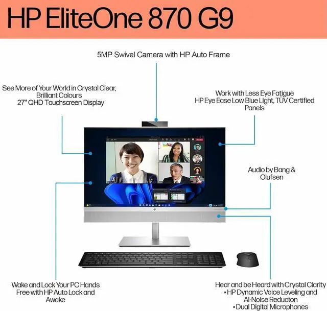 Alt view image 2 of 7 - HP EliteOne 870 G9 All-in-One AIO Business Desktop Computer (27" 2K Touchscreen, Intel 20-Core i7-14700, 32GB DDR5, 1TB SSD) Wi-Fi 6E, BO Audio, 5MP Webcam, KB&Mouse, Wolf Security, Win 11 Pro,2025