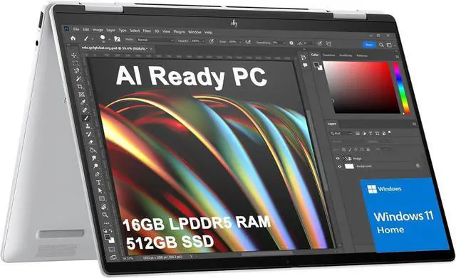 Main image of HP Envy x360 2-in-1 Laptop (14" FHD+ Touchscreen, AMD Ryzen 5 8640HS (>i7-1255u), 16GB RAM, 512GB SSD), Creator, Photographer, Designer, 2025 AI PC, Backlit KB, Webcam w/ Shutter, Copilot, Win 11 Home