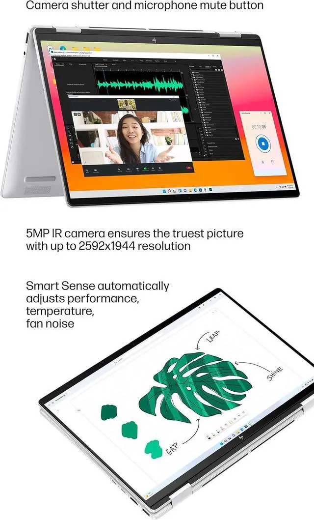Alt view image 3 of 7 - HP Envy x360 2-in-1 Laptop (14" FHD+ Touchscreen, AMD Ryzen 5 8640HS (>i7-1255u), 16GB RAM, 1TB SSD), Creator, Photographer, Designer, 2025 AI PC, Backlit KB, Webcam w/ Shutter, Copilot, Win 11 Home