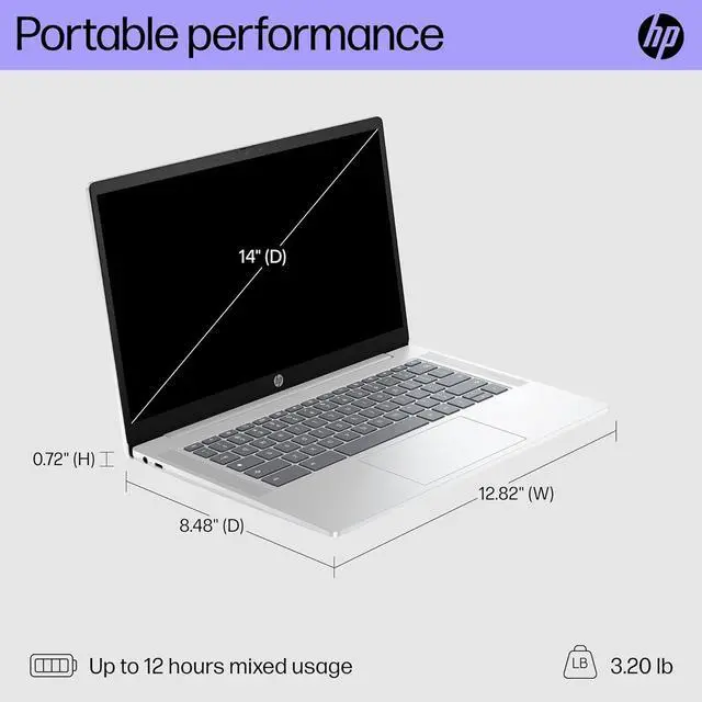 Alt view image 6 of 7 - HP Chromebook 14 Business & Students Laptop (Intel 4-Core Pentium N6000, 4GB RAM, 256GB Storage (128GB UFS+128GB SD Card), 14" Anti-Glare) 12-Hr Long Battery Life, IST HUB, Webcam, Wi-Fi 6, Chrome OS