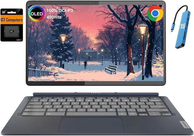 Main image of Lenovo Chromebook Duet 5 2-in-1 Tablet Laptop w/Detachable Keyboard (13.3" FHD OLED Touchscreen, 8-Core Qualcomm CPU, 8GB RAM, 256GB Storage), IST HUB, Wi-Fi, 8MP Webcam, Chrome OS, Abyss Blue