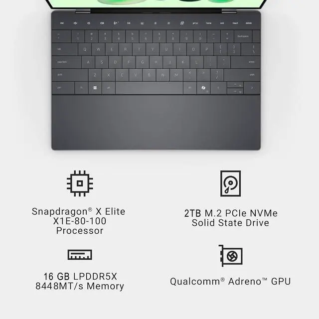 Alt view image 2 of 7 - Dell XPS 13 9345 Laptop, Copilot+ AI PC (13.4" FHD+ 120Hz, Qualcomm 12-Core Snapdragon X Elite, 16GB 8448MT/s RAM, 2TB SSD), Thin & Light, 27 Hours Battery Life, IR Webcam, Wi-Fi 7, Win 11 Pro,2025