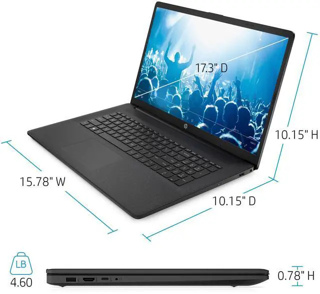 Alt view image 7 of 7 - HP 17 Laptop (17.3" HD+ Anti-Glare, Intel 10-Core i7-1255U, 64GB RAM, 2TB SSD) for Business, Home, Students, Long Battery Life, Narrow Bezel, HDMI, Webcam, Wi-Fi, Fast Charge, Win 11 Pro, Black