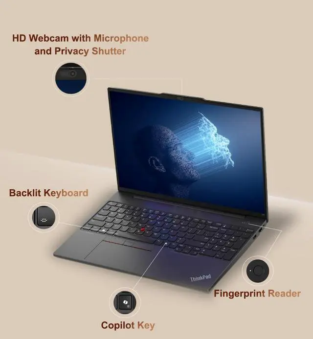 Alt view image 7 of 7 - Lenovo ThinkPad E16 Gen 2 Business AI PC Laptop (16" FHD+ Touchscreen, Intel 12-Core Ultra 5 125U, 32GB DDR5 RAM, 1TB SSD) Backlit KB, Fingerprint Reader, Webcam, Wi-Fi 6E, Ethernet, Win 11 Pro, 2025