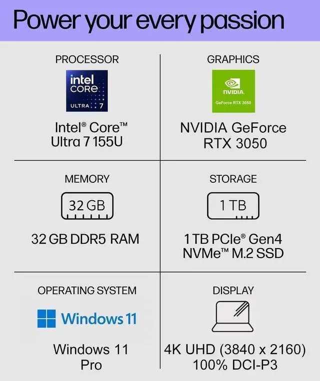 Alt view image 2 of 7 - HP Envy 17 AI PC Laptop (17.3" 4K UHD (3840 x 2160), NVIDIA RTX 3050, Intel Core Ultra 7 155U (> i9-12900H), 32GB DDR5, 1TB SSD) for Business, Creator, Designer, IR Webcam, Wi-Fi 7, Win 11 Pro, 2025