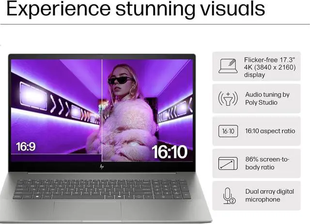 Alt view image 3 of 7 - HP Envy 17 AI PC Laptop (17.3" 4K UHD (3840 x 2160), NVIDIA RTX 3050, Intel Core Ultra 7 155U (> i9-12900H), 64GB DDR5, 2TB SSD) for Business, Creator, Designer, IR Webcam, Wi-Fi 7, Win 11 Pro, 2025
