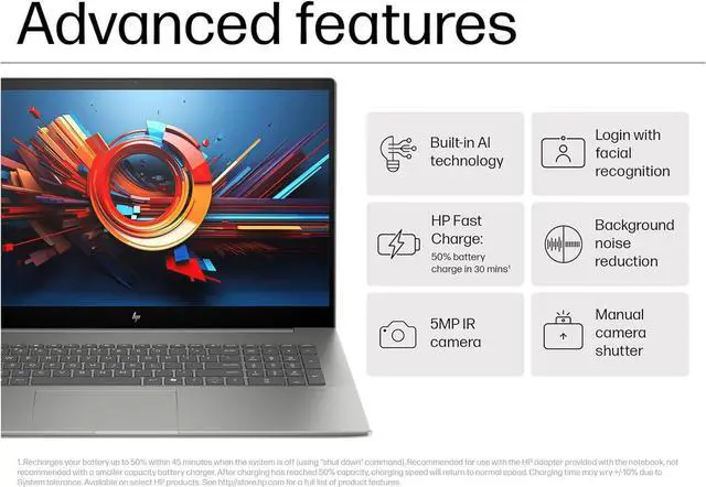 Alt view image 4 of 7 - HP Envy 17 AI PC Laptop (17.3" 4K UHD (3840 x 2160), NVIDIA RTX 3050, Intel Core Ultra 7 155U (> i9-12900H), 64GB DDR5, 2TB SSD) for Business, Creator, Designer, IR Webcam, Wi-Fi 7, Win 11 Pro, 2025