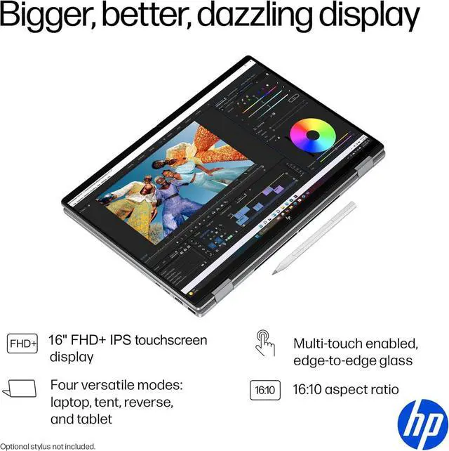 Alt view image 3 of 7 - HP OmniBook X Flip x360 2 in 1 Touchscreen Laptop (16" FHD+, AMD Ryzen AI 5 340 (> Intel i7-1355U), 16GB 7500 MT/s, 2TB SSD) AI Copilot+ PC for Creator, Designer, IR Webcam, Backlit, Win 11 Pro,2025