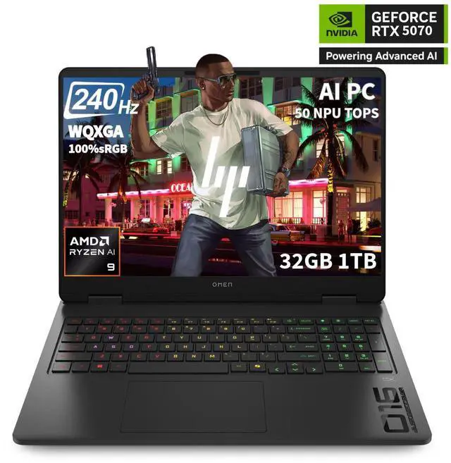 Main image of 2025 HP OMEN 16 AI Gaming Laptop (16" QHD+ 240Hz 3ms, NVIDIA GeForce RTX 5070 8GB (Beats 4080), AMD Ryzen AI 9 365, 32GB DDR5 RAM, 1TB SSD) Copilot+ PC, AI Ready, RGB Backlit, FHD Webcam, Win 11 Home