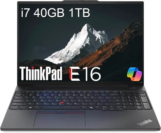 Main image of Lenovo ThinkPad E16 Business Laptop (16" FHD+ Anti-Glare, Intel 10-Core i7-1355U, 40GB RAM, 1TB SSD), Backlit, Fingerprint, 1080p Webcam w/Shutter, Thunderbolt 4, Ethernet, Win 11 Pro w/ AI Copilot