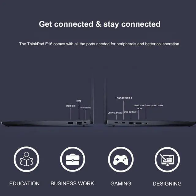 Alt view image 6 of 7 - Lenovo ThinkPad E16 Business Laptop (16" FHD+ Anti-Glare, Intel 10-Core i7-1355U, 40GB RAM, 1TB SSD), Backlit, Fingerprint, 1080p Webcam w/Shutter, Thunderbolt 4, Ethernet, Win 11 Pro w/ AI Copilot