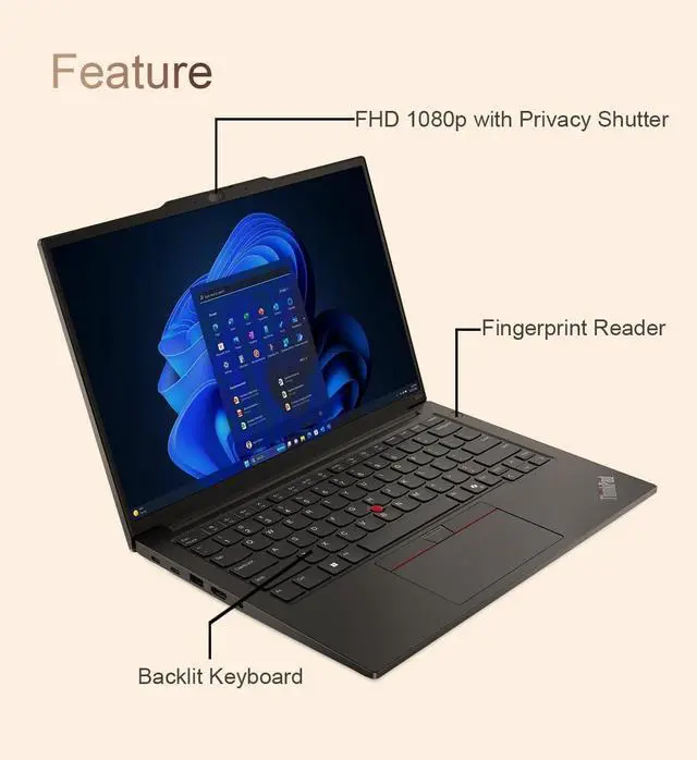 Alt view image 5 of 7 - Lenovo ThinkPad E14 Gen 6 Business Laptop (14" FHD+ Anti-Glare, AMD Ryzen 5 7535U, 64GB DDR5 RAM, 2TB SSD, 6-Core (Beats Intel i5-1335U)), Backlit KB, Fingerprint, 1080p Webcam, Wi-Fi 6, Win 11 Pro