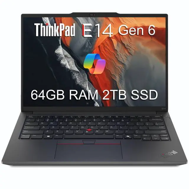 Main image of Lenovo ThinkPad E14 Gen 6 Business Laptop (14" FHD+ Anti-Glare, AMD Ryzen 5 7535U, 64GB DDR5 RAM, 2TB SSD, 6-Core (Beats Intel i5-1335U)), Backlit KB, Fingerprint, 1080p Webcam, Wi-Fi 6, Win 11 Pro