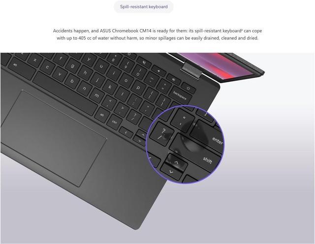 Alt view image 6 of 7 - ASUS Chromebook CM14 Laptop (14" FHD LED Anti-glare, MediaTek Kompanio 520, 4GB RAM, 64GB eMMC), Ruggedized, Home & Student, Light Weight, 15-Hr Long Battery Life, Webcam, Wi-Fi 6, Type-C, Chrome OS