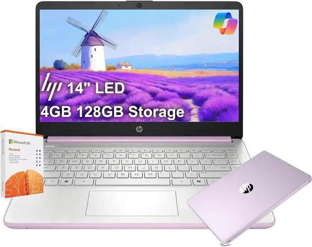 Main image of HP 14 Ultra-Light Laptop for Student & Home (14" LED Display, 1-Year Office 365, Intel 4-Core N150 (>N4120), 4GB RAM, 128GB Storage), Long Battery Life, Fast Charge, Webcam, Win 11 S, 2025, Lavender
