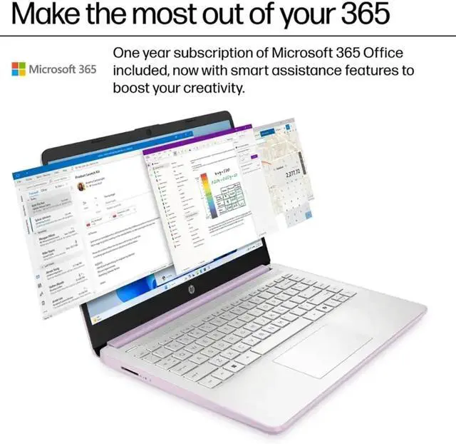 Alt view image 4 of 7 - HP 14 Ultra-Light Laptop for Student & Home (14" LED Display, 1-Year Office 365, Intel 4-Core N150 (>N4120), 4GB RAM, 128GB Storage), Long Battery Life, Fast Charge, Webcam, Win 11 S, 2025, Lavender
