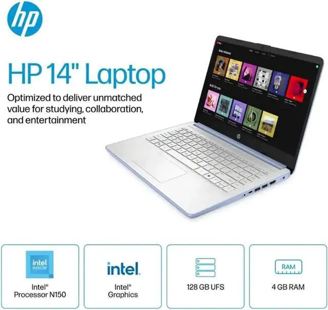 Alt view image 4 of 7 - HP 14 Ultra-Light Laptop for Student & Home (14" LED Display, 1-Year Office 365, Intel 4-Core N150 (>N4120), 4GB RAM, 256GB Storage), Long Battery Life, Fast Charge, Webcam, Win 11 S, 2025, Blue