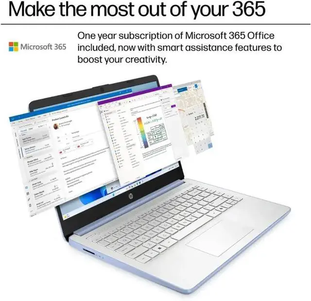 Alt view image 6 of 7 - HP 14 Ultra-Light Laptop for Student & Home (14" LED Display, 1-Year Office 365, Intel 4-Core N150 (>N4120), 4GB RAM, 256GB Storage), Long Battery Life, Fast Charge, Webcam, Win 11 S, 2025, Blue