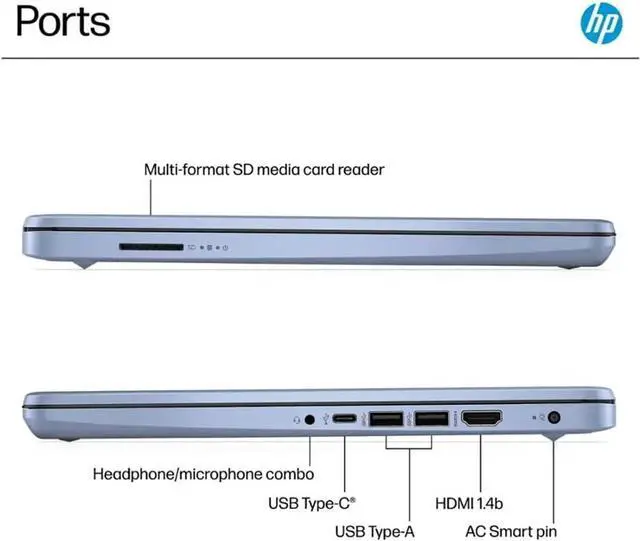 Alt view image 7 of 7 - HP 14 Ultra-Light Laptop for Student & Home (14" LED Display, 1-Year Office 365, Intel 4-Core N150 (>N4120), 4GB RAM, 256GB Storage), Long Battery Life, Fast Charge, Webcam, Win 11 S, 2025, Blue