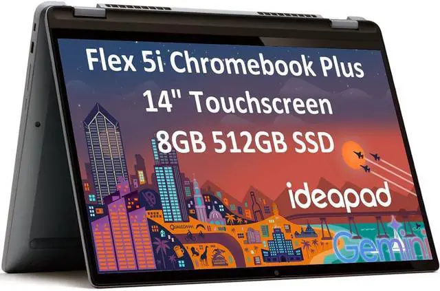 Main image of Lenovo Flex 5i Chromebook plus 14" FHD+ 2-in-1 Touchscreen Laptop (Intel 6-Core i3-1315U, 8GB RAM, 512GB SSD) Business, Home, Students, 1080p Webcam, Backlit KB, Wi-Fi 6E, Chrome OS w/ Google AI, 2025