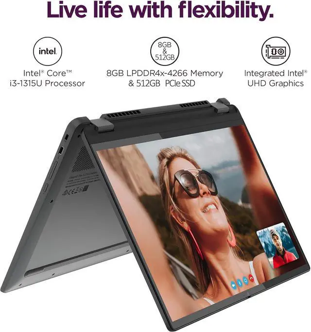Alt view image 2 of 7 - Lenovo Flex 5i Chromebook plus 14" FHD+ 2-in-1 Touchscreen Laptop (Intel 6-Core i3-1315U, 8GB RAM, 512GB SSD) Business, Home, Students, 1080p Webcam, Backlit KB, Wi-Fi 6E, Chrome OS w/ Google AI, 2025