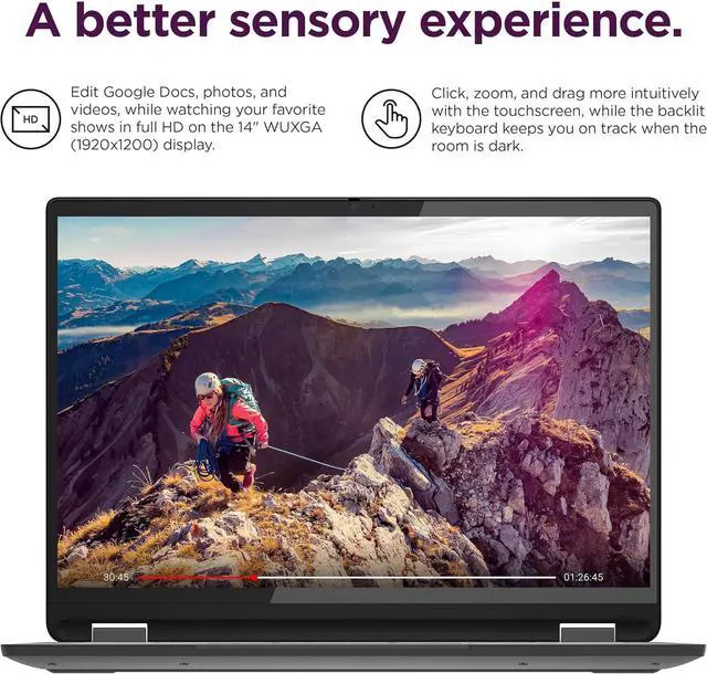 Alt view image 3 of 7 - Lenovo Flex 5i Chromebook plus 14" FHD+ 2-in-1 Touchscreen Laptop (Intel 6-Core i3-1315U, 8GB RAM, 512GB SSD) Business, Home, Students, 1080p Webcam, Backlit KB, Wi-Fi 6E, Chrome OS w/ Google AI, 2025
