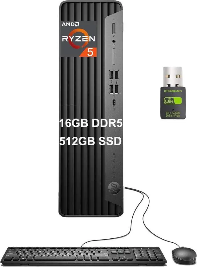 HP Elite SFF 805 G9 Business Desktop PC (16GB DDR5 RAM, 512GB SSD, AMD Ryzen 5 8500G (> Intel i7-1255U)), Small Form Factor for IT, Engineer, Designer, Wi-Fi, Ethernet, HDMI, Display Port, Win 11 Pro
