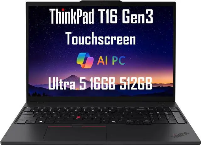 Main image of Lenovo ThinkPad T16 Gen 3 Business AI PC Laptop (16" FHD+ Touchscreen, Intel Core Ultra 5 125U (>i7-1355U), 16GB DDR5, 512GB SSD) Backlit, Fingerprint, 5MP IR Webcam, Thunderbolt 4, Win 11 Pro, 2025