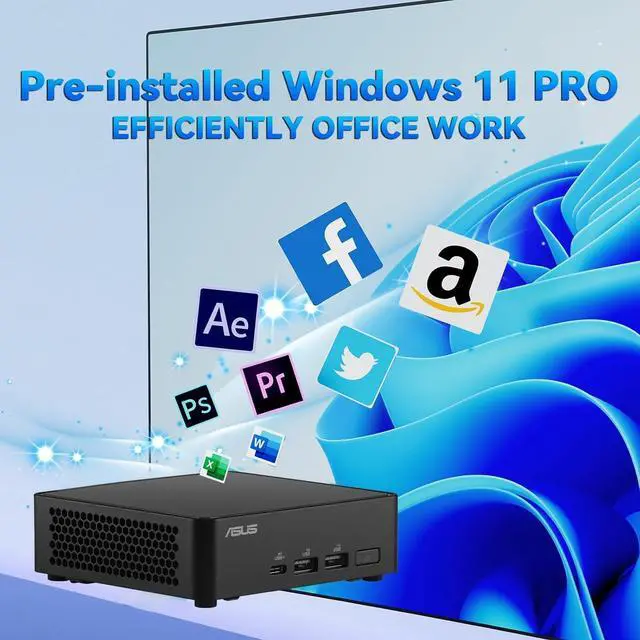 Alt view image 4 of 7 - Intel NUC 14 Pro Slim Kit Mini PC (Intel Core 3 100U (> i7-1165G7), 8GB RAM, 256GB SSD) Booksize Business Desktop, Support 4 x 4K Monitors, 2 x Thunderbolt 4, Wi-Fi 6E, Win 11 Pro, NUC14RVKI3 - ASUS