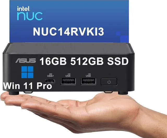 Main image of Intel NUC 14 Pro Slim Kit Mini PC (Intel Core 3 100U (> i7-1165G7), 16GB RAM, 512GB SSD) Booksize Business Desktop, Support 4 x 4K Monitors, 2 x Thunderbolt 4, Wi-Fi 6E, Win 11 Pro, NUC14RVKI3 - ASUS