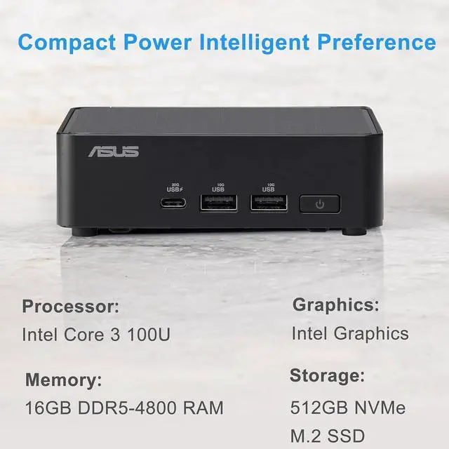 Alt view image 2 of 7 - Intel NUC 14 Pro Slim Kit Mini PC (Intel Core 3 100U (> i7-1165G7), 16GB RAM, 512GB SSD) Booksize Business Desktop, Support 4 x 4K Monitors, 2 x Thunderbolt 4, Wi-Fi 6E, Win 11 Pro, NUC14RVKI3 - ASUS