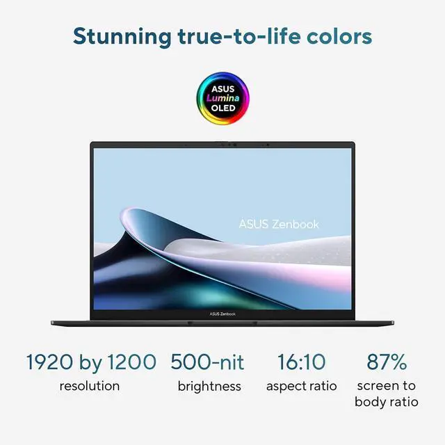 Alt view image 3 of 7 - ASUS Zenbook 14 AI PC Touchscreen Laptop, Intel Ultra 9 285H, 32GB DDR5, 1TB SSD, 14" FHD+ OLED, 16-Core (> i9-13900H), Backlit, 2x Thunderbolt 4, Wi-Fi 7, 18-Hr Battery, IR Webcam, Win 11 Pro, UX3405