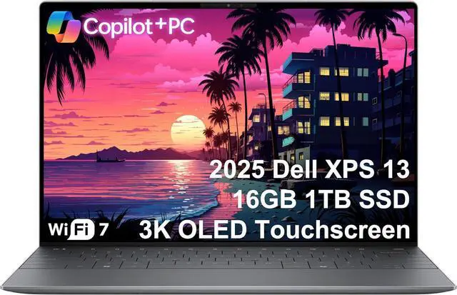 Main image of Dell XPS 13 9345 AI Laptop (13.4" 3K (2880x1800) OLED Touchscreen, 16GB DDR5, 1TB SSD, Snapdragon X Elite (> Intel i7-1355U)) Copilot+ PC, Backlit, FP, 27-Hour Battery, IR Webcam, Wi-Fi 7, Win 11 Pro