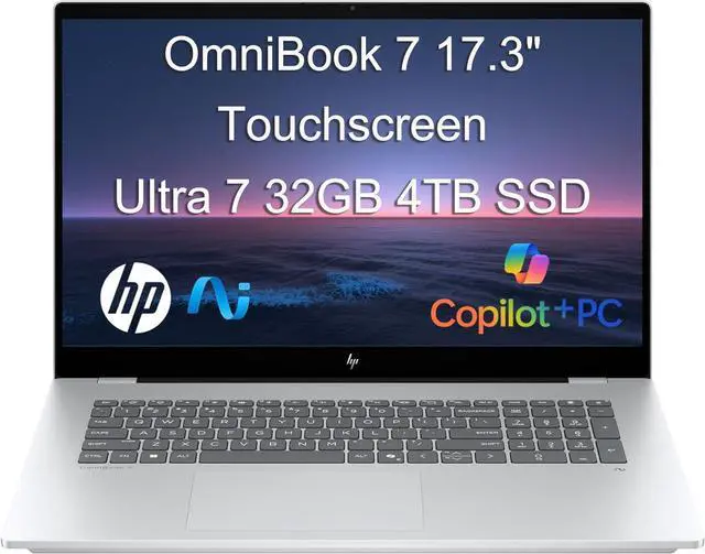 Main image of HP OmniBook 7 AI Laptop (17.3" FHD Touchscreen, Intel Core Ultra 7 258V, 32GB DDR5, 4TB SSD, ARC 140V GPU (16GB)), Copilot+ PC for Business, Designer, 5MP IR Webcam, Win 11 Pro (Replace Envy 17t),2025