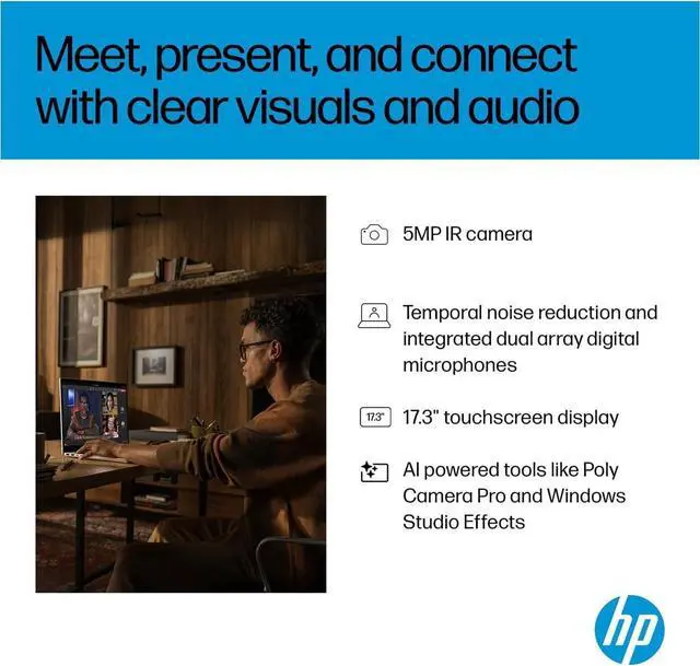 Alt view image 3 of 7 - HP OmniBook 7 AI Laptop (17.3" FHD Touchscreen, Intel Core Ultra 7 258V, 32GB DDR5, 4TB SSD, ARC 140V GPU (16GB)), Copilot+ PC for Business, Designer, 5MP IR Webcam, Win 11 Pro (Replace Envy 17t),2025