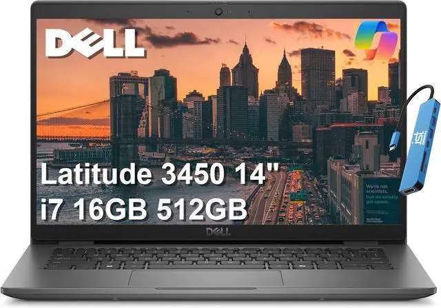 Main image of Dell Latitude 3450 Business Laptop (14" FHD Anti-Glare, Intel Core i7-1355U, 16GB DDR5 RAM, 512GB SSD) Backlit, Fingerprint, Ethernet, 1080p HDR IR Webcam, Wi-Fi 6E, IST HUB, Win 11 Pro w/Copilot