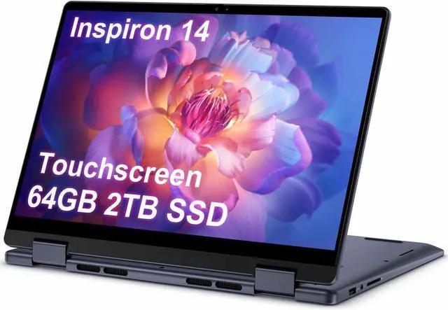 Main image of Dell Inspiron 14 2-in-1 Touchscreen Laptop (14" FHD+ IPS, 64GB DDR5 RAM, 2TB SSD, AMD Ryzen 5 8640HS (> intel i7-1255U)) For Business, Students, FP, Backlit, FHD Webcam, Inspiron 7445, Win 11 Pro