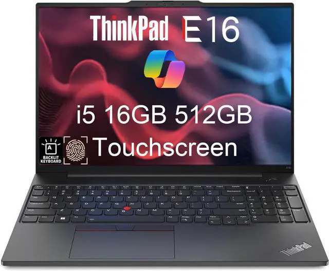 Main image of Lenovo ThinkPad E16 Business Laptop (16" FHD+ Touchscreen, Intel 13th Gen 10-Core i5-1335U, 16GB RAM, 512GB SSD), Backlit Keyboard, Fingerprint, FHD Webcam, Ethernet, Wi-Fi 6, Win 11 Pro, Black