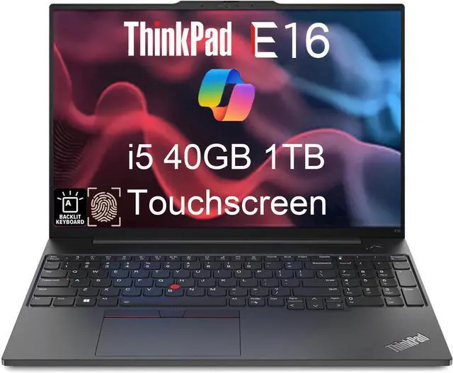 Main image of Lenovo ThinkPad E16 Business Laptop (16" FHD+ Touchscreen, Intel 13th Gen 10-Core i5-1335U, 40GB RAM, 1TB SSD), Backlit Keyboard, Fingerprint, FHD Webcam, Ethernet, Wi-Fi 6, Win 11 Pro, Black