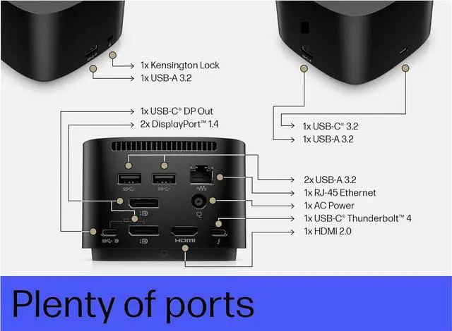 Alt view image 6 of 7 - HP Thunderbolt 4 Dock 280W G4 (4J0G4AA), 13-in-1 USB C Docking Station with Max 230W Charging, 4X 4K Displays, Ethernet Port, 6 USB Ports, HDMI, 2 Displayport for Laptop, MacOS, ChromeOS, PC