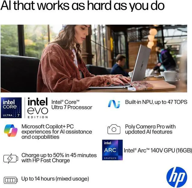 Alt view image 3 of 7 - HP OmniBook 7 Flip x360 2 in 1 Laptop (16" FHD+ Touchscreen, Intel Core Ultra 7 258V, 32GB RAM, 1TB SSD, Arc 140v GPU (16GB), Pen) AI Copilot+ PC for Designer, WiFi 7, Win 11 Pro, Previously Envy x360