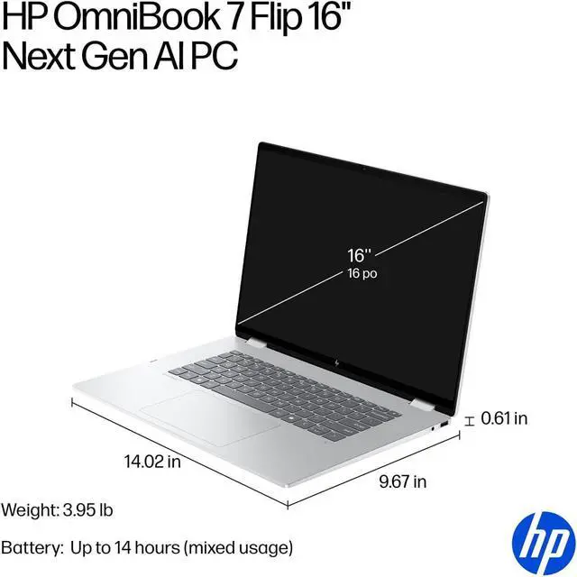 Alt view image 6 of 7 - HP OmniBook 7 Flip x360 2 in 1 Laptop (16" FHD+ Touchscreen, Intel Core Ultra 7 258V, 32GB RAM, 1TB SSD, Arc 140v GPU (16GB), Pen) AI Copilot+ PC for Designer, WiFi 7, Win 11 Pro, Previously Envy x360