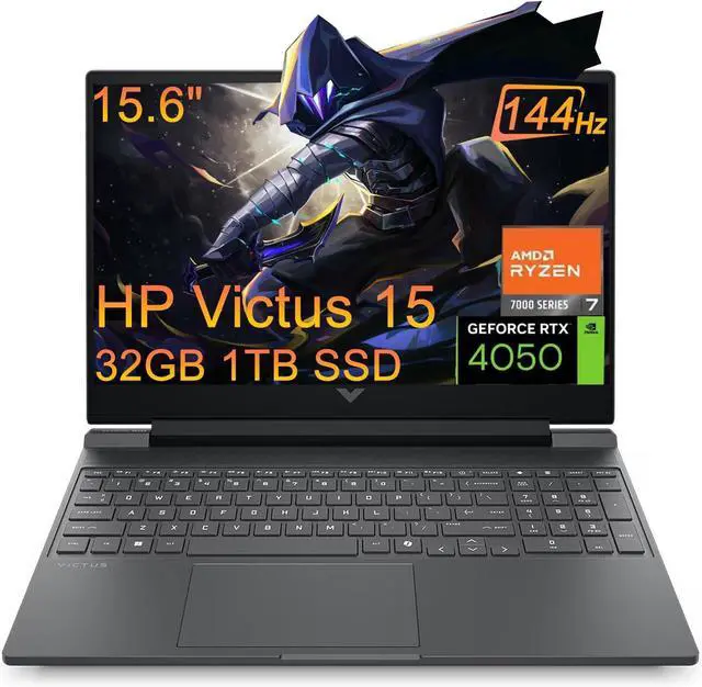Main image of HP Victus 15 Gaming Laptop (15.6" FHD 144Hz Anti-glare, AMD Ryzen 7 7445HS (> Intel i7-13700H), 32GB DDR5 RAM, 1TB SSD, NVIDIA GeForce RTX 4050 6GB), Backlit KB, Ethernet, Webcam, Wi-Fi 6, Win 11 Home