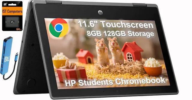 Main image of HP Chromebook Pro X360 Fortis 11 2-in-1 Laptop (11.6" Touchscreen, Intel N5100, 8GB RAM, 128GB Storage), Ruggedized & Spill-Resistant, Convertible, Student, Home, Long Battery Life, IST HUB, Chrome OS