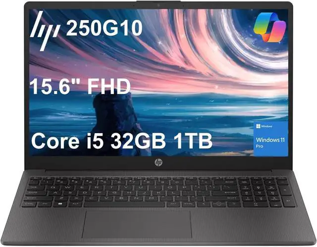 Main image of HP Laptop 250 G10 for Business, Home (15.6" FHD IPS Anti-glare, 32GB RAM, 1TB PCIe SSD, Intel Core i5-1334U (> AMD Ryzen 7-7530U)), Military Grade, Webcam w/Shutter, Numeric Keypad, Win 11 Pro, Gray
