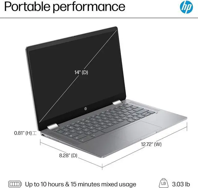 Alt view image 5 of 7 - HP Chromebook Plus x360 14 2 in 1 laptop (14" FHD Touchscreen, Intel 8-Core i3-N305 (> i5-1134G7), 8GB RAM, 256GB UFS, Pen) for Home & Students, Backlit KB, 1080p Webcam, Chrome OS w/ Google AI