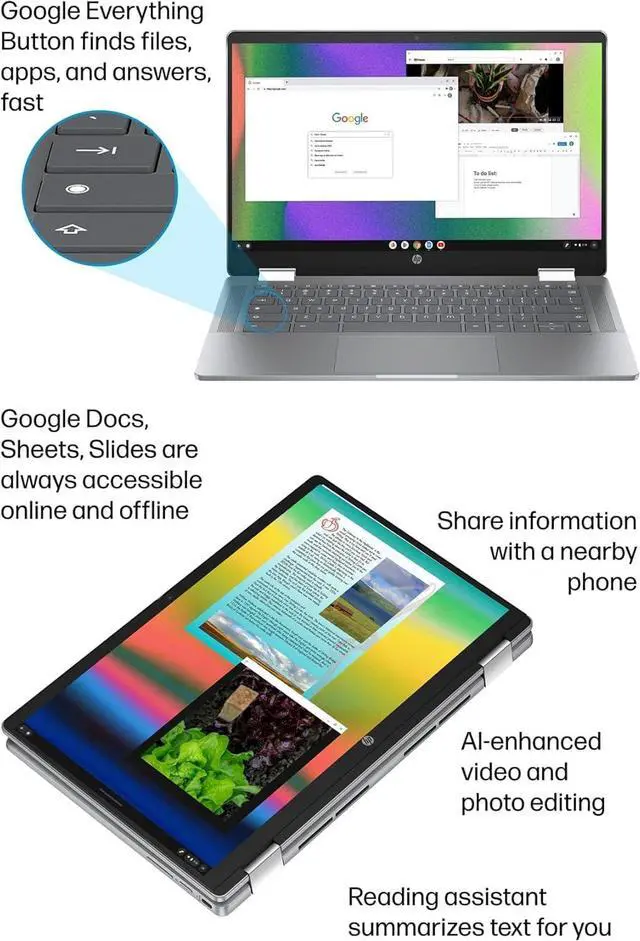 Alt view image 7 of 7 - HP Chromebook Plus x360 14 2 in 1 laptop (14" FHD Touchscreen, Intel 8-Core i3-N305 (> i5-1134G7), 8GB RAM, 256GB UFS, Pen) for Home & Students, Backlit KB, 1080p Webcam, Chrome OS w/ Google AI