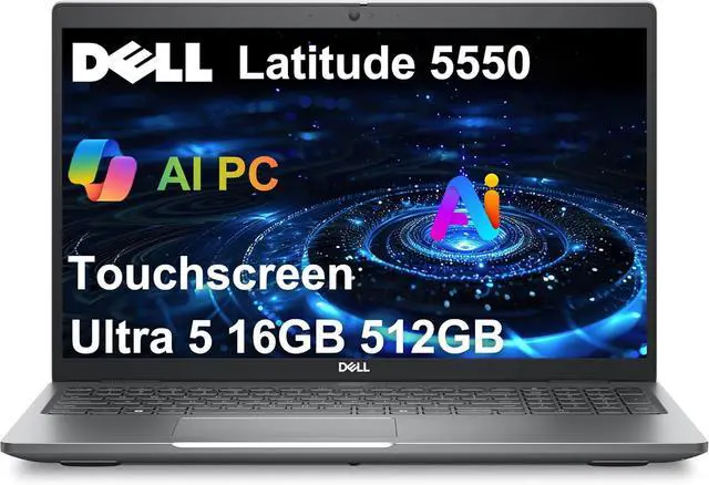 Main image of Dell Latitude 5550 Business Laptop (15.6" FHD Touchscreen, Intel 12-Core Ultra 5 135U (> i7-1355U), 16GB DDR5 RAM, 512GB SSD), Backlit, 1080p IR Webcam, 2X Thunderbolt 4, HDMI, Win 11 Pro, 2025 AI PC