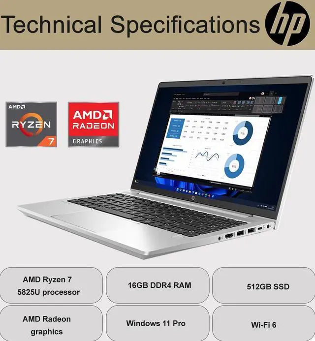 Alt view image 2 of 7 - HP Latest ProBook 445 G9 Business Laptop (14" FHD Touchscreen, 16GB RAM, 512GB SSD, AMD Ryzen 7 5825U (> Intel i7-1165G7)) FP, IR Webcam, Ethernet, Wolf Pro Security, Win 11 Pro w/Copilot, Silver